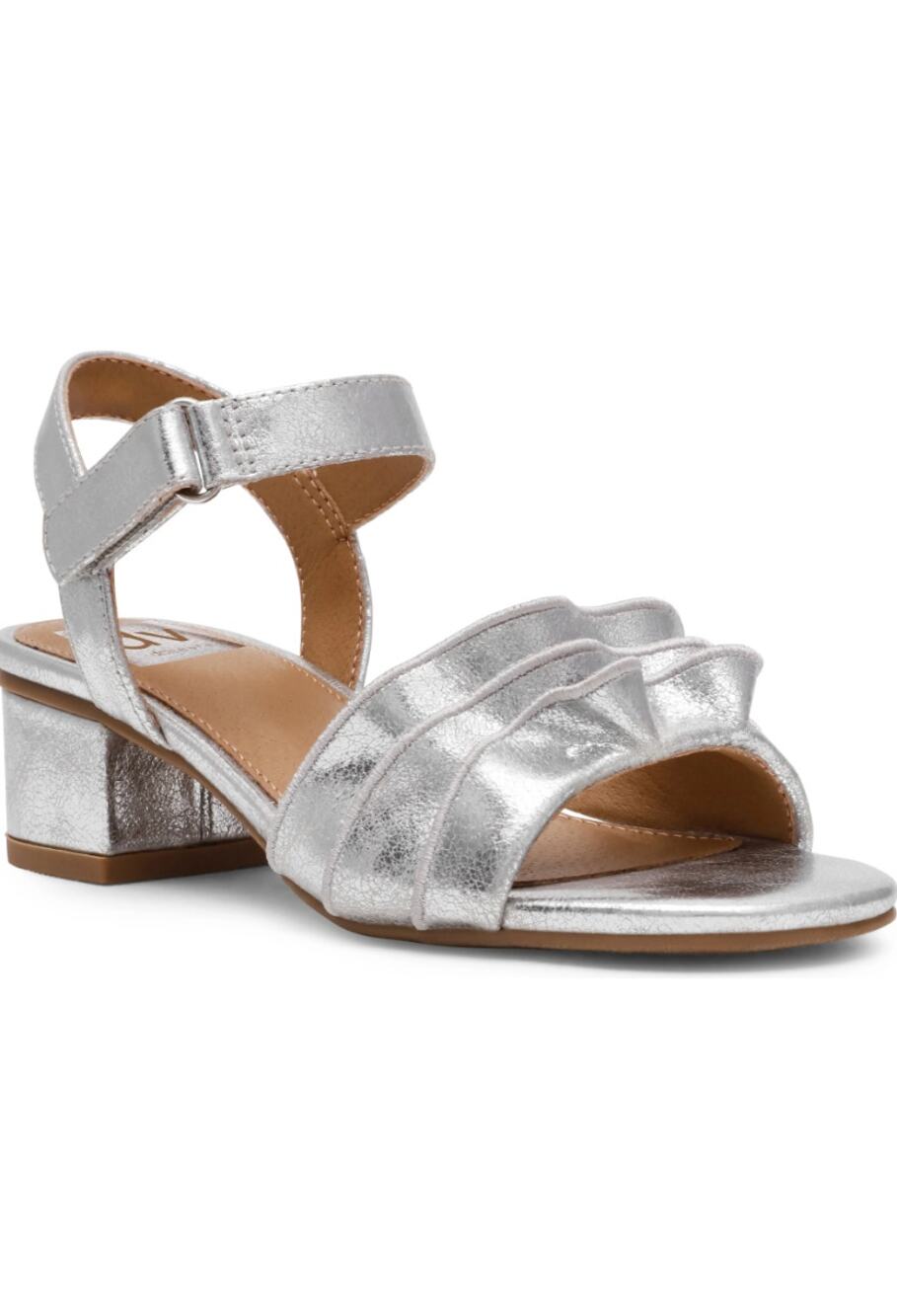 DV by Dolce Vita Silver Metallic Ruffle Block Heel Sandals Girls Size 5 Shoes